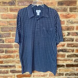 Windham Pointe Navy Blue White Striped Short Sleeve Collared Polo Shirt Size XL